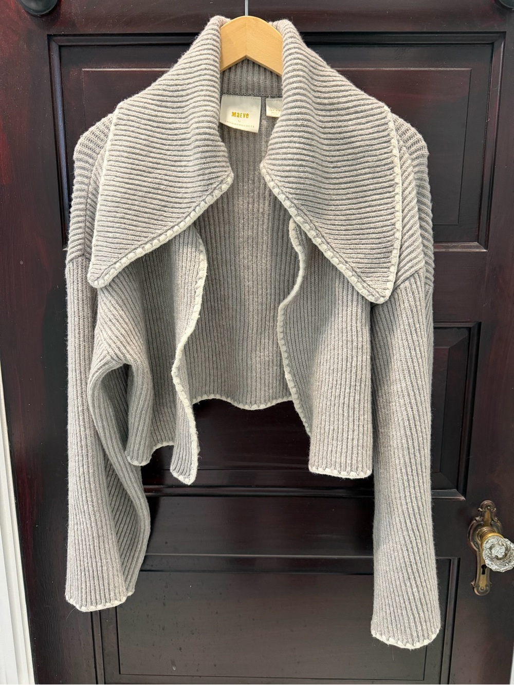 Maeve by Anthropologie Light Gray Ribbed Open-Front Cropped Cardigan One Size